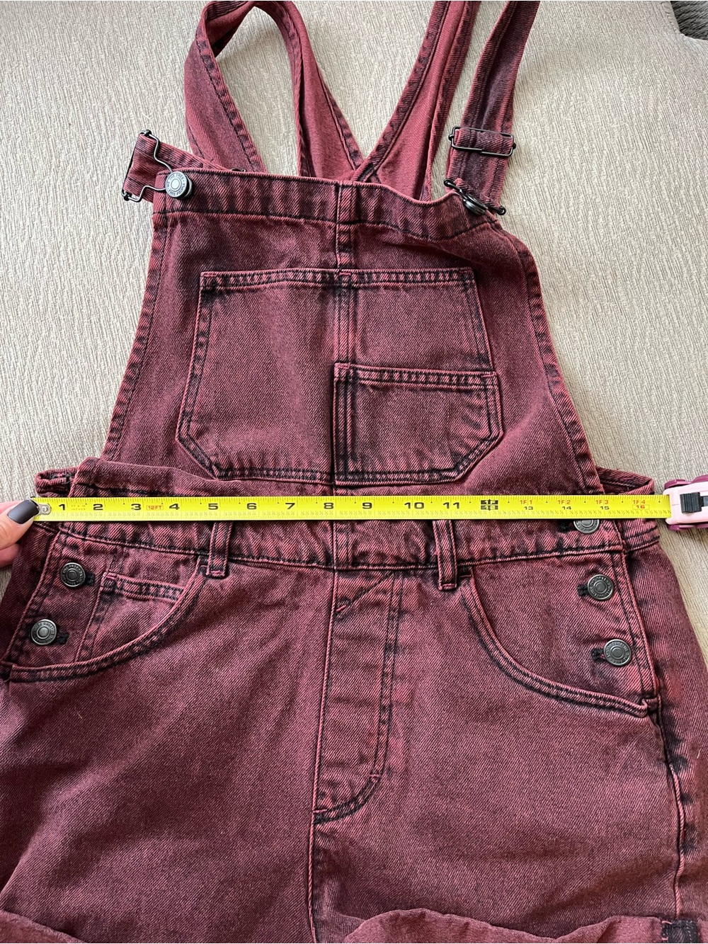 We The Free Maroon Short Denim Overalls - Picture 8 of 9